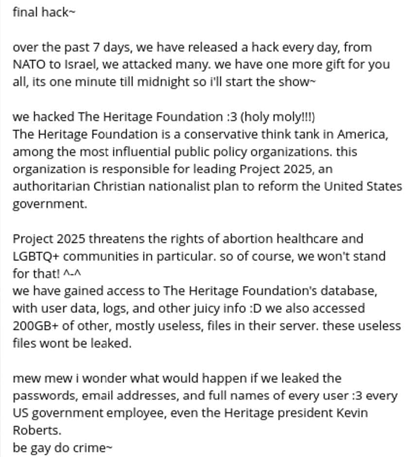 “Furry” Hackers Leak Data from Disney and The Heritage Foundation